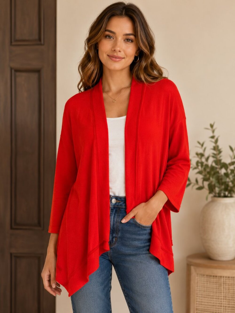 BOBEAU RED CARDIGAN - SIZE PETITE SMALL